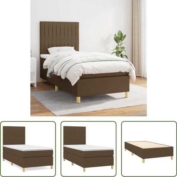 The Living Store Lit boxspring avec matelas Marron foncé 90x200 cm Tissu