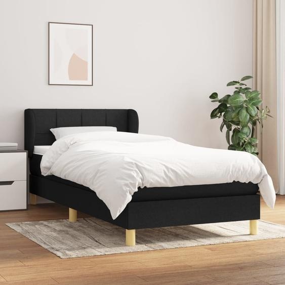 The Living Store Lit Boxspring avec matelas Noir 100x200 cm Tissu