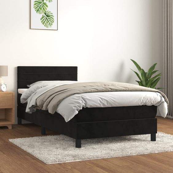 The Living Store Lit boxspring avec matelas noir 100x200 cm velours