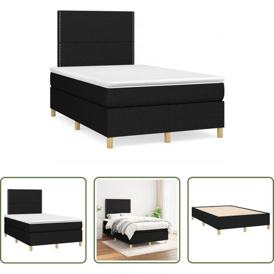 The Living Store Lit Boxspring avec matelas Noir 120x190 cm Tissu