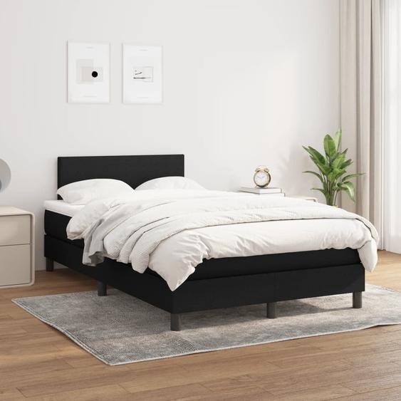 The Living Store Lit Boxspring avec matelas Noir 120x200 cm Tissu