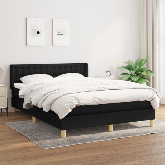 The Living Store Lit Boxspring avec matelas Noir 140x190 cm Tissu