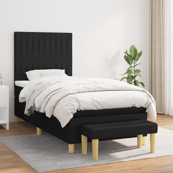 The Living Store Lit Boxspring avec matelas Noir 80x200 cm Tissu