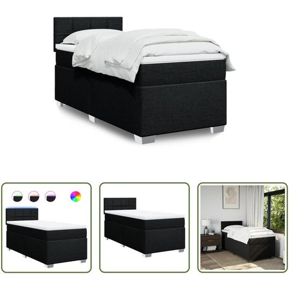 The Living Store Lit Boxspring avec matelas Noir 80x200 cm Tissu