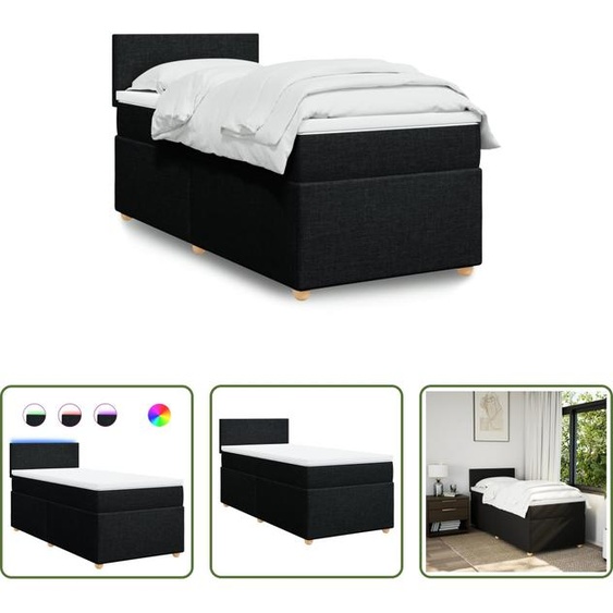 The Living Store Lit Boxspring avec matelas Noir 80x200 cm Tissu