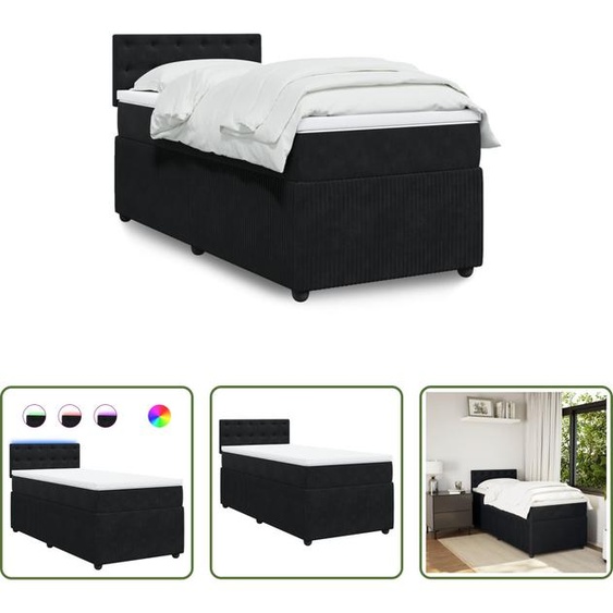 The Living Store Lit boxspring avec matelas noir 80x200 cm velours