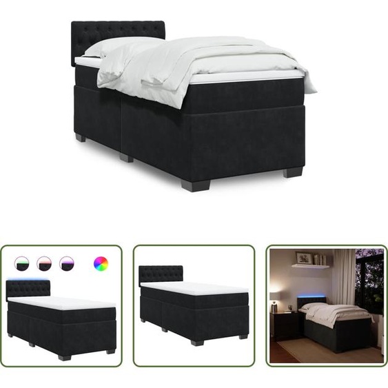 The Living Store Lit boxspring avec matelas noir 80x200 cm velours