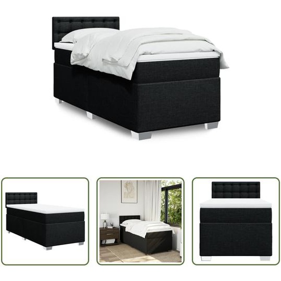 The Living Store Lit Boxspring avec matelas Noir 90x190 cm Tissu