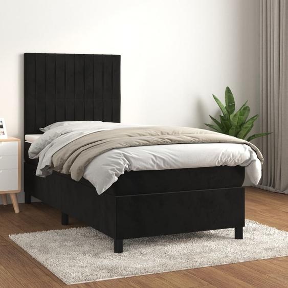 The Living Store Lit boxspring avec matelas noir 90x190 cm velours