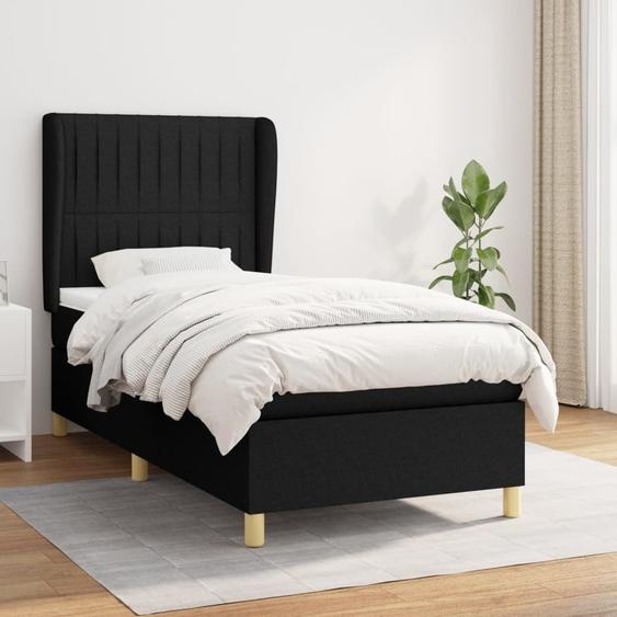 The Living Store Lit Boxspring avec matelas Noir 90x200 cm Tissu