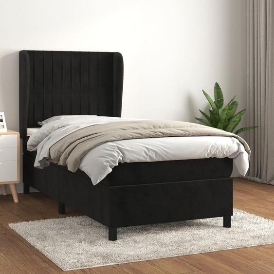 The Living Store Lit Boxspring avec matelas noir 90x200 cm velours