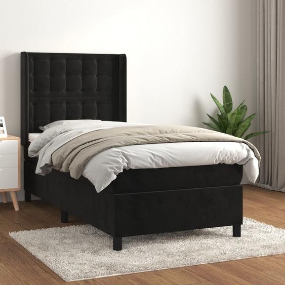 The Living Store Lit Boxspring avec matelas noir 90x200 cm velours