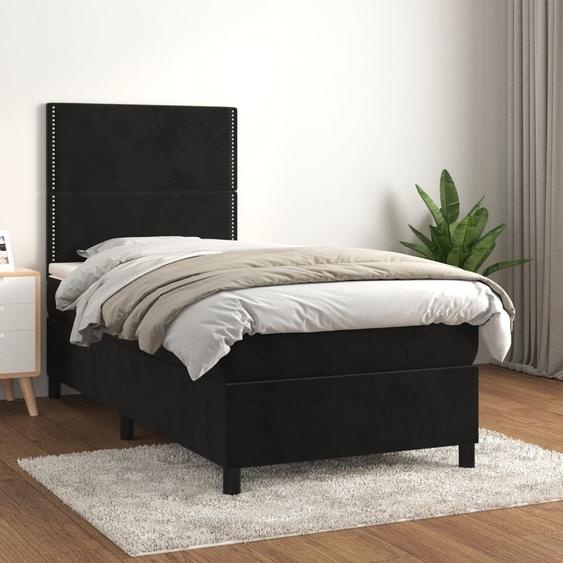 The Living Store Lit Boxspring avec matelas noir 90x200 cm velours