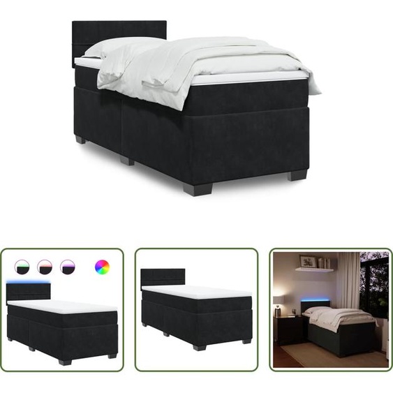 The Living Store Lit boxspring avec matelas noir velours