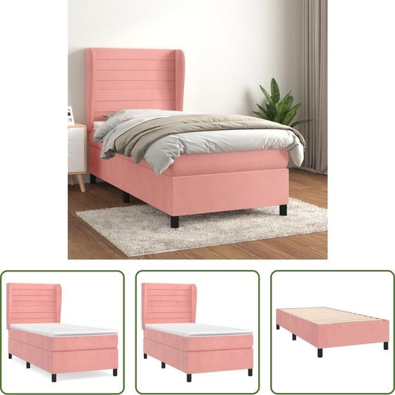 The Living Store Lit boxspring avec matelas rose 90x200 cm velours