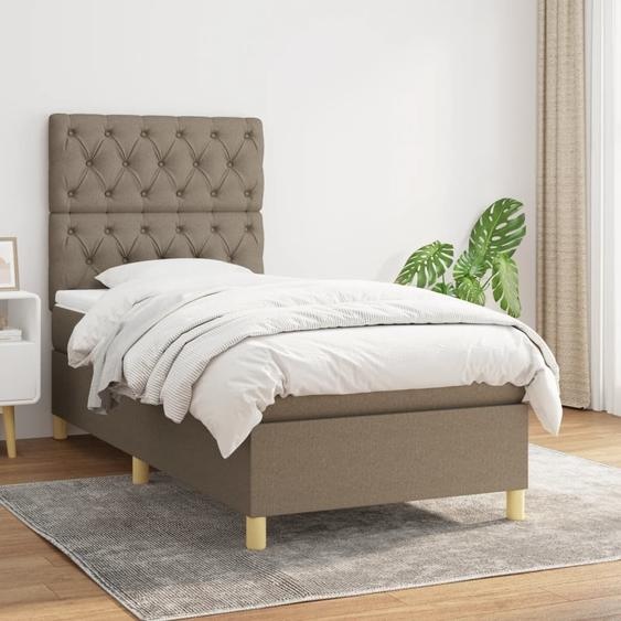 The Living Store Lit Boxspring avec matelas Taupe 80x200 cm Tissu