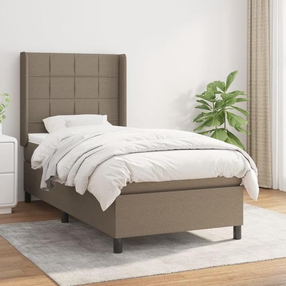 The Living Store Lit Boxspring avec matelas Taupe 80x200 cm Tissu
