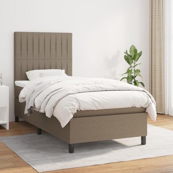 The Living Store Lit Boxspring avec matelas Taupe 90x190 cm Tissu