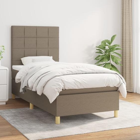 The Living Store Lit Boxspring avec matelas Taupe 90x200 cm Tissu