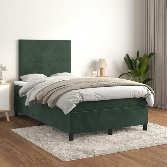 The Living Store Lit boxspring avec matelas vert foncé 120x200 cm velours