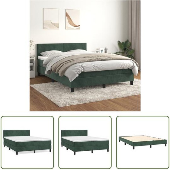 The Living Store Lit Boxspring avec matelas Vert foncé 140x190 cm Velours
