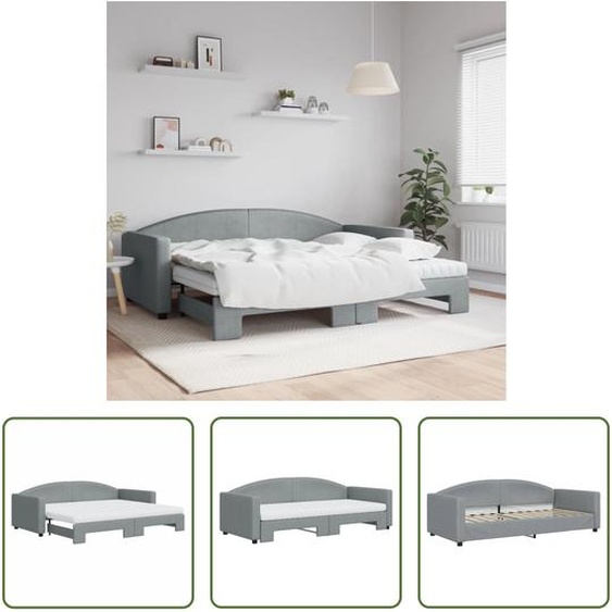 The Living Store Lit de jour extensible avec matelas Gris clair 90x200 cm Tissu
