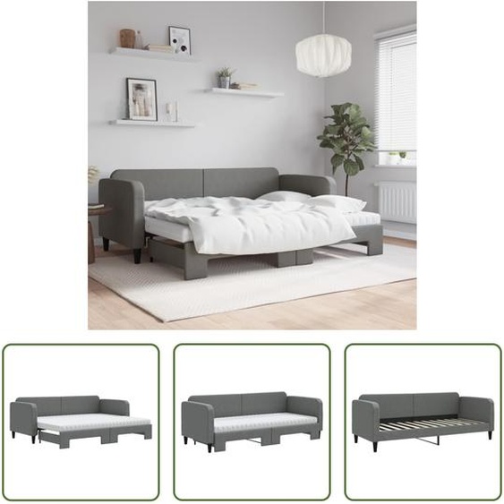 The Living Store Lit de jour extensible avec matelas Gris foncé 80x200 cm Tissu