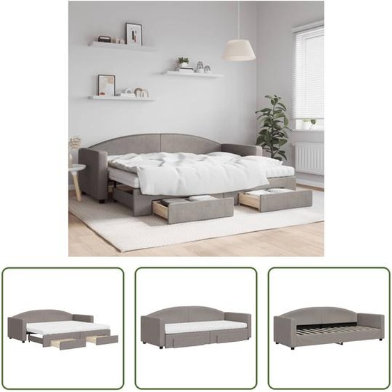 The Living Store Lit de jour extensible avec tiroirs Taupe 80x200 cm Tissu