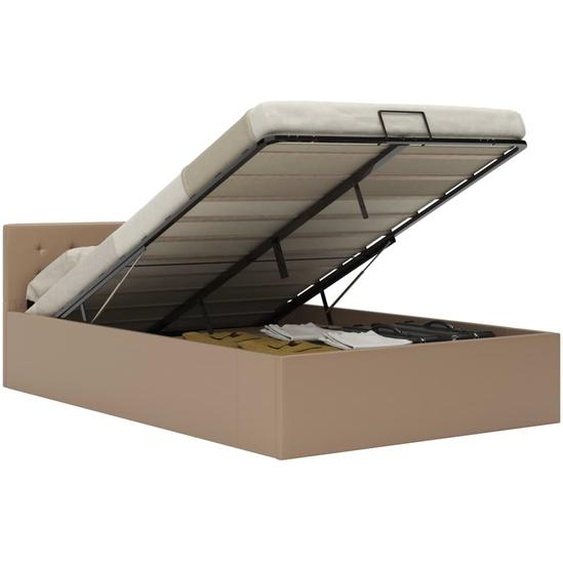 The Living Store Lit de rangement hydraulique Cappuccino-Brun Similicuir 120×200 cm