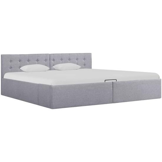 The Living Store Lit de rangement hydraulique gris clair Tissu 180×200 cm