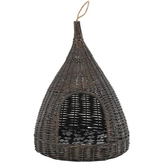 The Living Store Maison pour chats avec coussin Gris 40x60 cm osier naturel Tipi