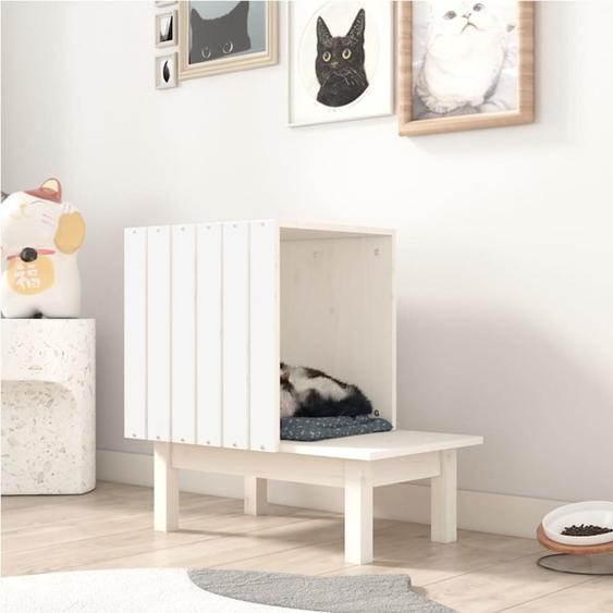 The Living Store Maison pour chats Blanc 60x36x60 cm Pin massif
