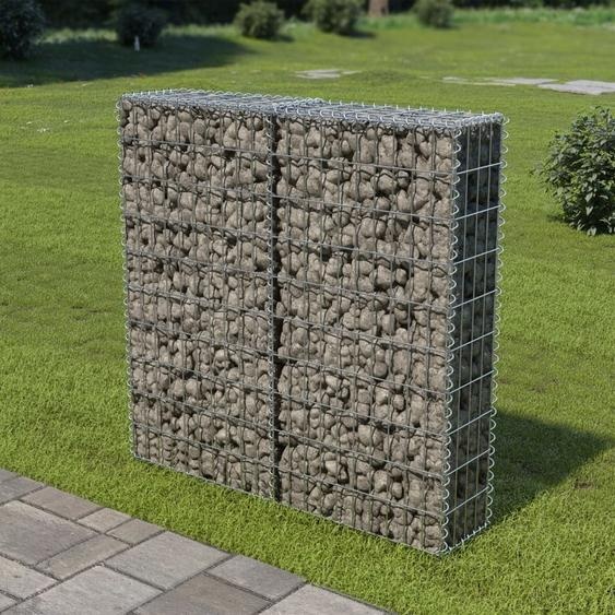 The Living Store Mur en gabion avec couverture Acier galvanisé 100×20×100 cm