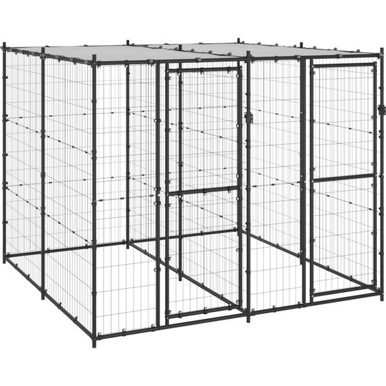 The Living Store Outdoor chenil acier avec toit 4,84 m