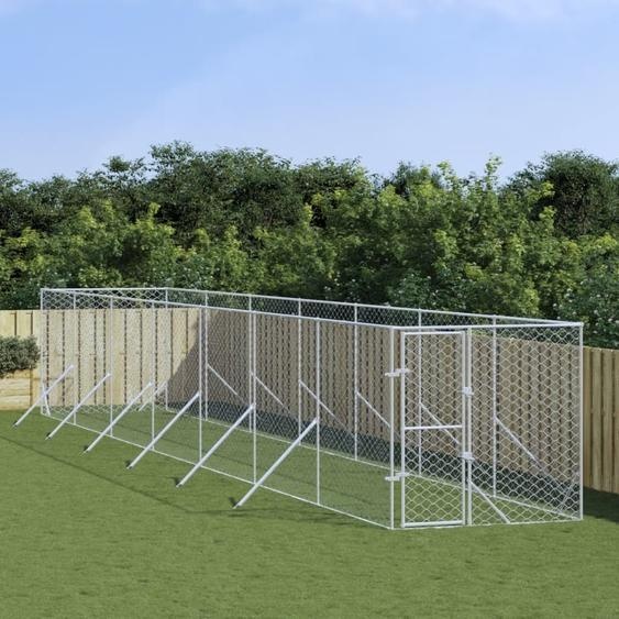 The Living Store Outdoor chenil argenté 2x14x2 m Acier galvanisé