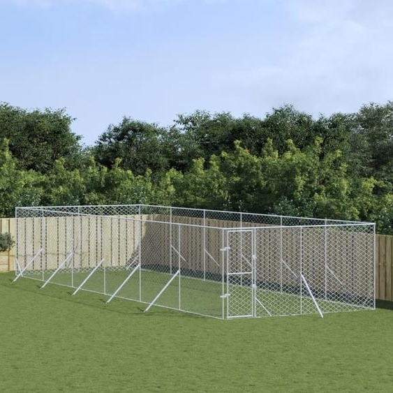 The Living Store Outdoor chenil argenté 4x12x2 m Acier galvanisé