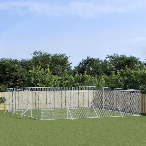 The Living Store Outdoor chenil argenté 8x8x2 m Acier galvanisé