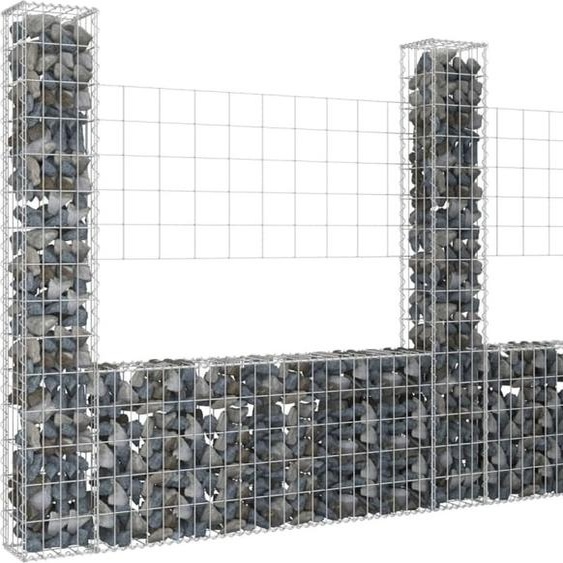 The Living Store Panier à gabion en forme de U avec 3 colonnes en fer 260x20x150 cm