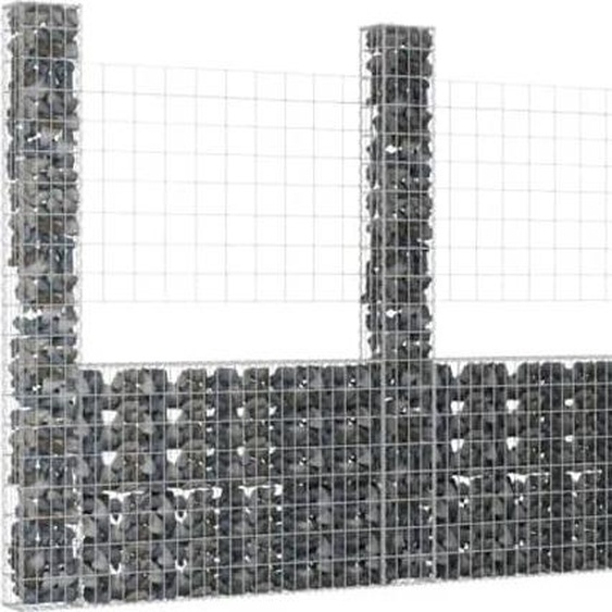The Living Store Panier à gabion en forme de U avec 6 colonnes en fer 620x20x200 cm