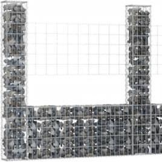 The Living Store Panier de gabion en forme de U avec 7 colonnes fer 740x20x150 cm