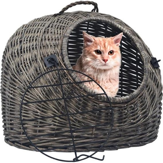 The Living Store Panier de transport pour chats Gris 60x45x45 cm Osier naturel