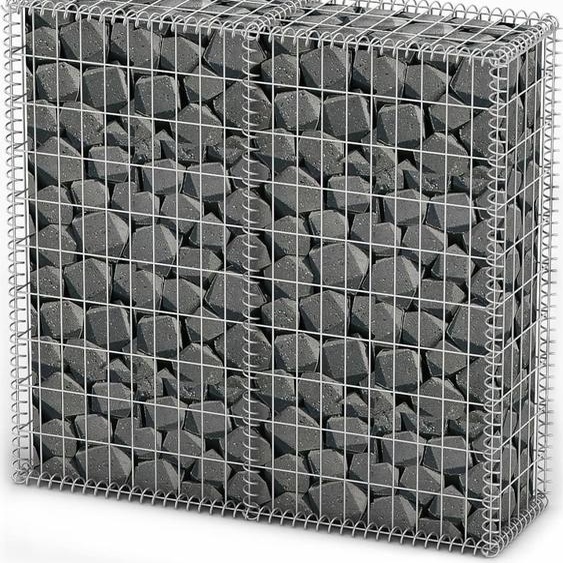 The Living Store Panier en pierre Gabion avec couvercles Fil de fer galvanisé 100×100×30 cm