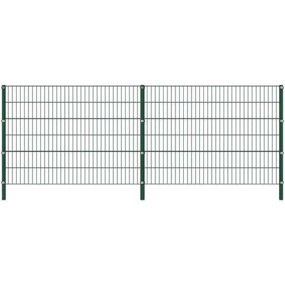 The Living Store Panneau de clôture avec poteaux en fer 3,4 x 1,2 m Vert