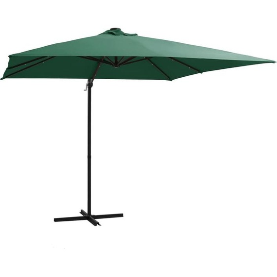 The Living Store Parapluie avec lampes LED et mât en acier 250 x 250 cm Vert