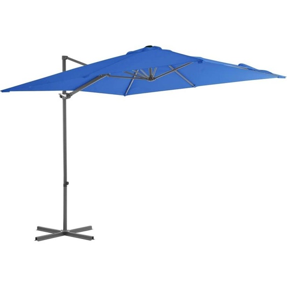 The Living Store Parapluie avec mât en acier bleu azur 250x250 cm