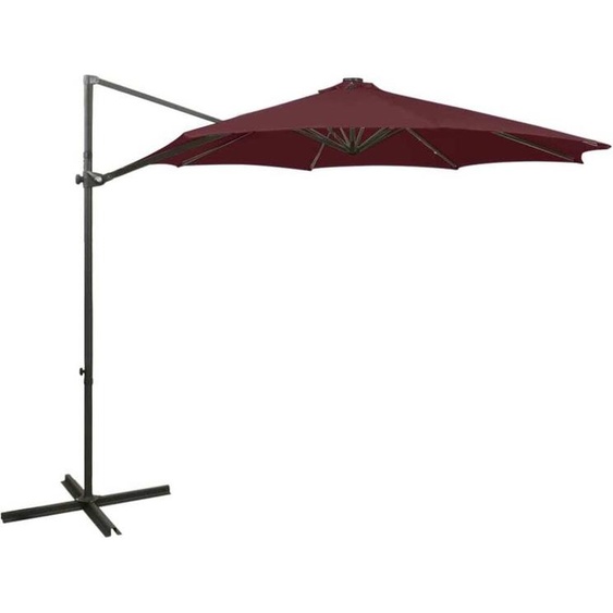 The Living Store Parapluie avec mât et LED rouge bordeaux 300 cm