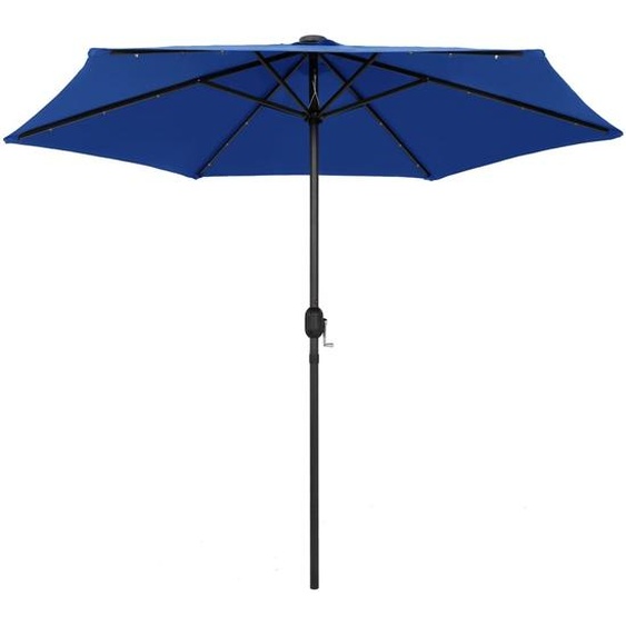 The Living Store Parasol avec lampes LED & mât en aluminium 270 cm bleu azur