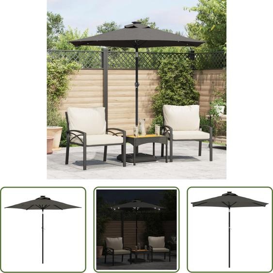 The Living Store Parasol avec LED et mât en acier Anthracite 225x225x212 cm