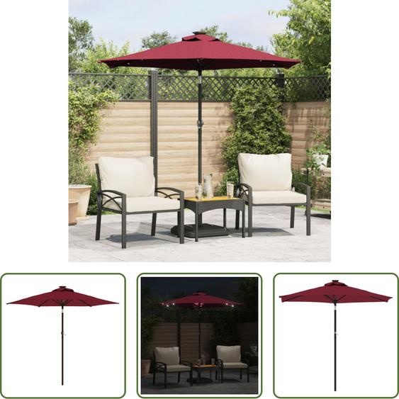 The Living Store Parasol avec LED et mât en acier bordeaux 225x225x212 cm