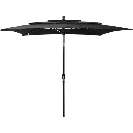 The Living Store Parasol avec mât en aluminium 3 couches noir 2,5x2,5 m